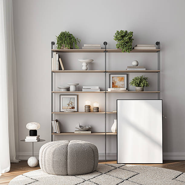 cozy living room decor ideas styled bookshelves warm tones books ceramics plants